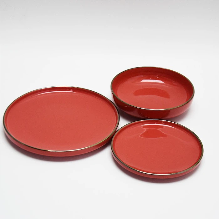 Red Dinnerware Set With Gold Rimmed
