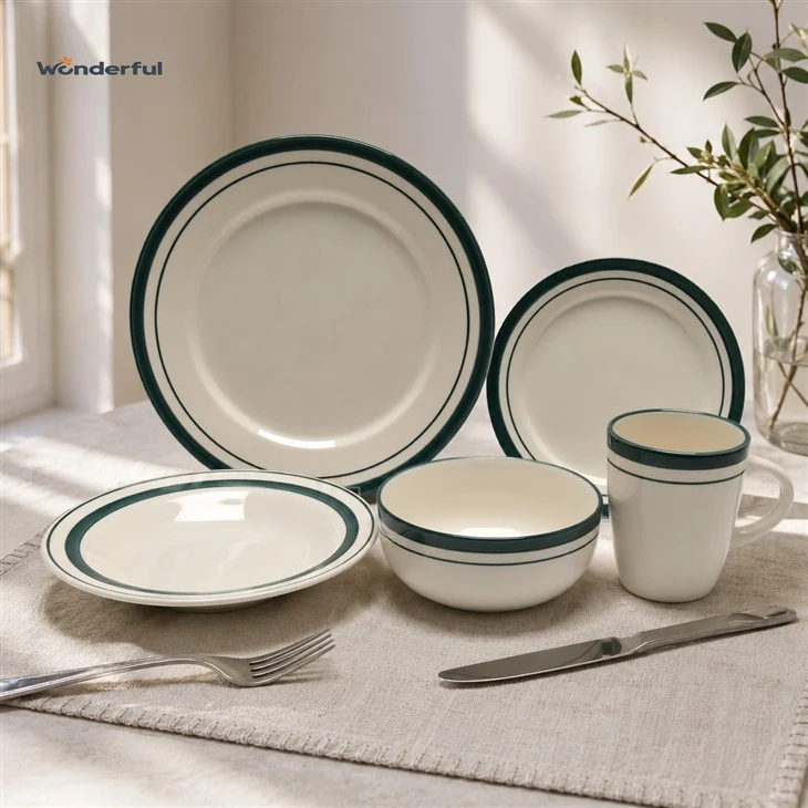 Coastal Blue Rim Ceramic Dinnerware Set suppliers